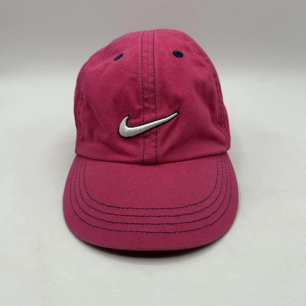 Vintage Y2K Nike Hat Baseball Cap‎ Strapback Swoosh Pink Size Infant Silver Tag